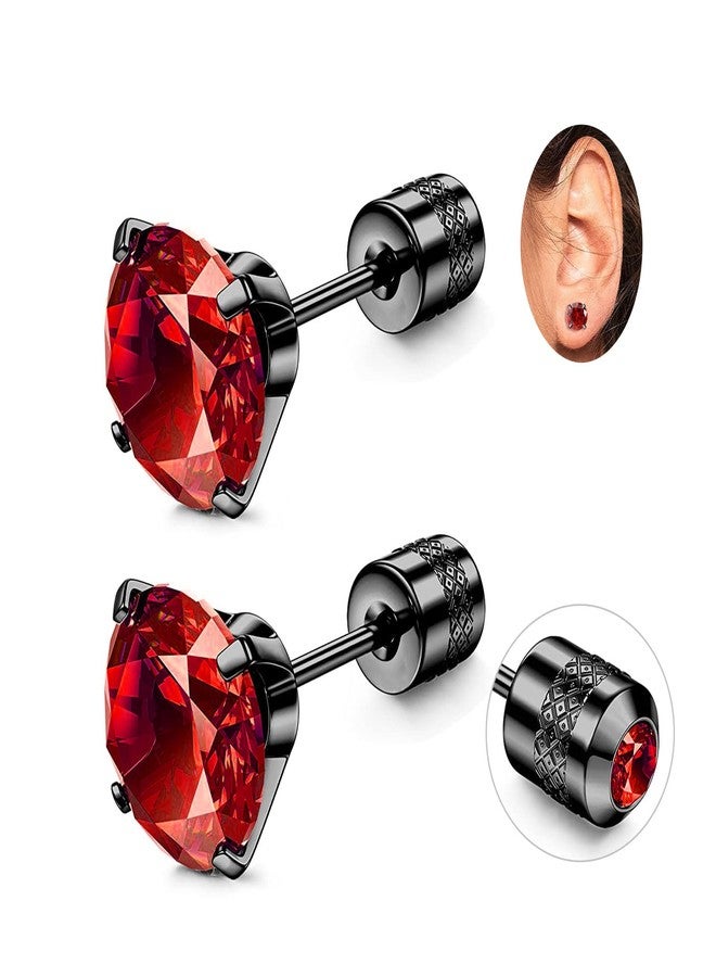 أقراط مرصعة بمسامير من التيتانيوم ذات ظهر مسطح، أقراط مرصعة بالزركونيا المكعبة السوداء المضادة للحساسية، أقراط ذات ظهر مزدوج من التيتانيوم بمسامير، أقراط ثقب الأذن للنساء والرجال 6 مم (أحمر) - Image 1